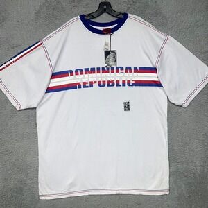NOS Bluez Dominican Republic T Shirt 2XL XXL White Flag Patch 2-Side Tee NWT VTG